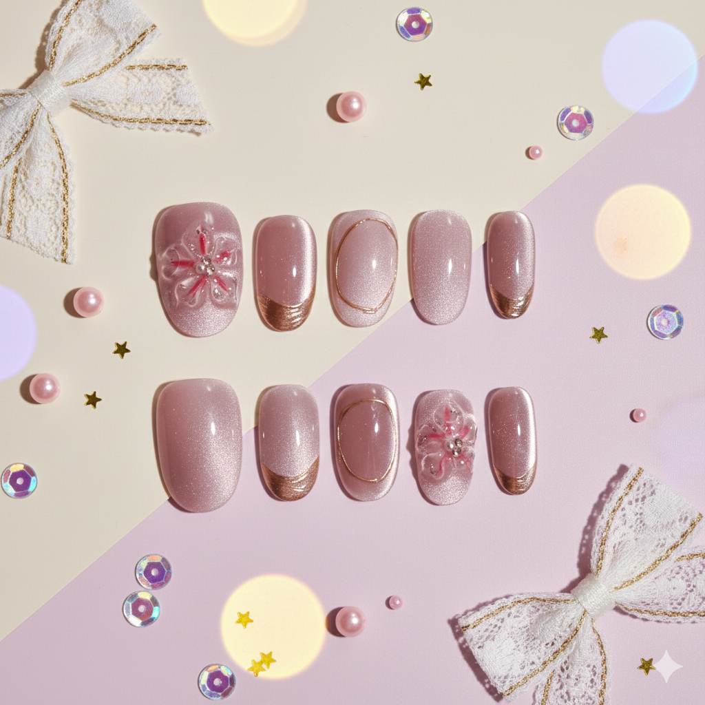 Sakura Pearl Glow | Soft Pink Oval Press-On Nails