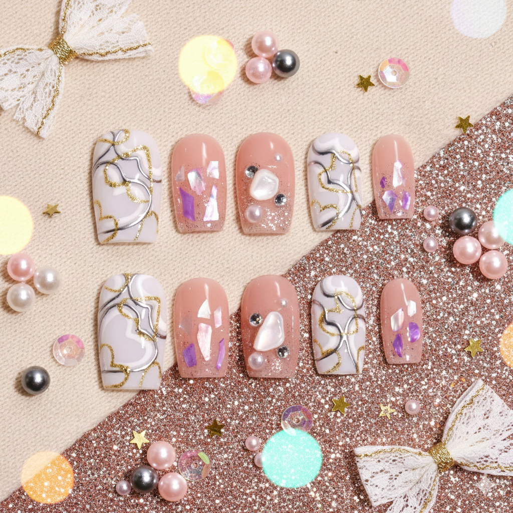 Komorebi Shimmer | Handmade Press-on Nails | Custom Japanese Nail Art