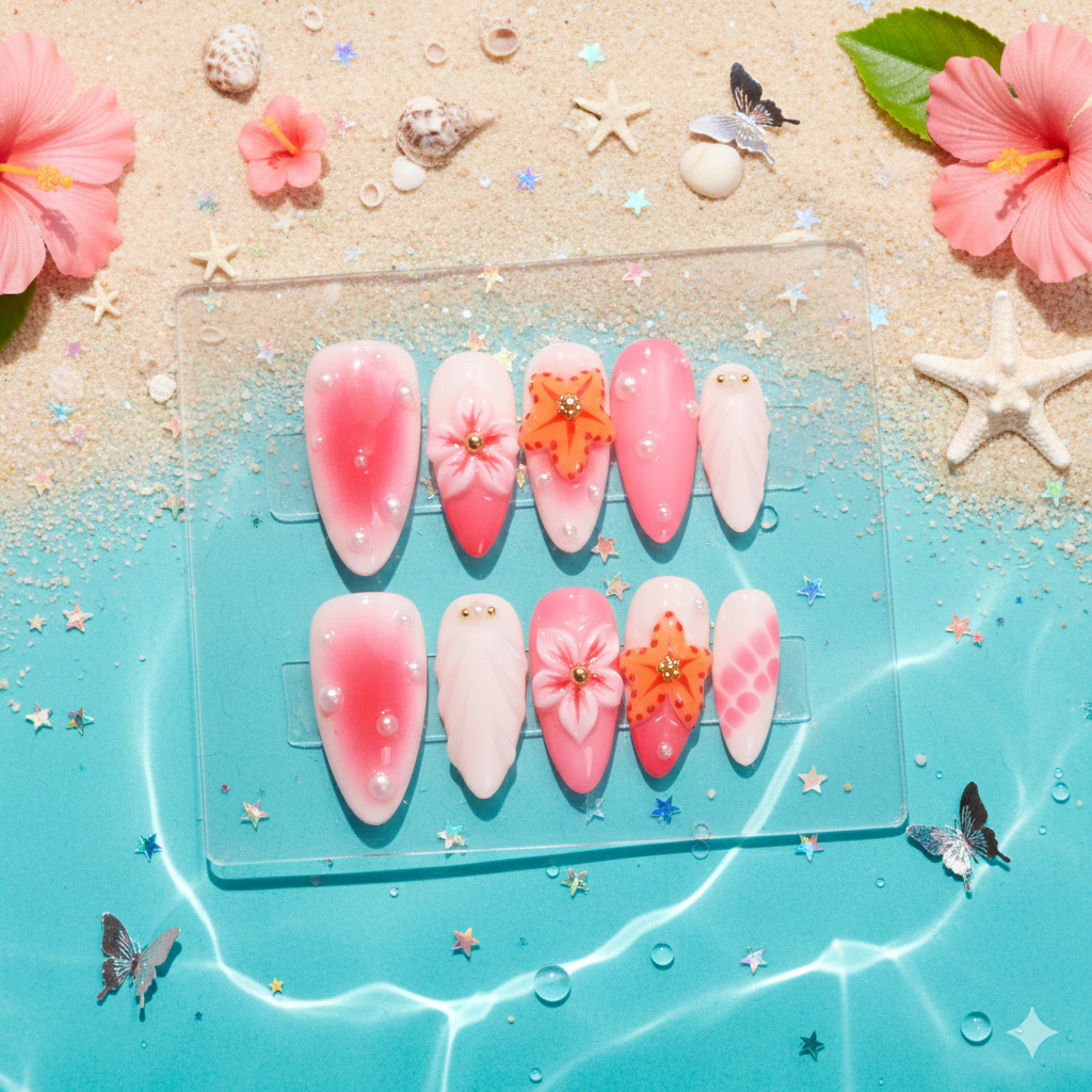 Coraline Drift Medium Almond Pink Gradient Press-On Nails | b3B69