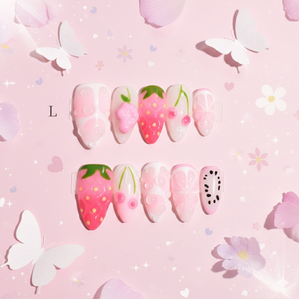 Strawberry Milk Almond Press-On Nails | b3B02