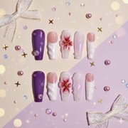 Amethyst Bloom Veil | Purple Floral Coffin Press-On Nails