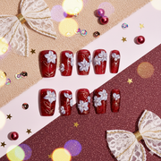 Shinku Hōsekika | Red Floral Medium Coffin Press-On Nails