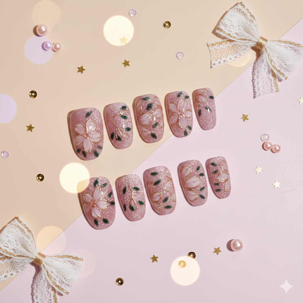 Hana Kasumi | Oval Pink Floral Press-On Nails