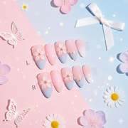 Blush Sky Bloom – Medium Almond Press-On Nails | b3B24