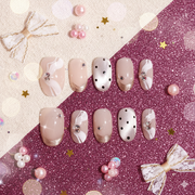 Champagne Pearl Muse | Medium Oval Nude Press-On Nails with Pearl & Gold Accents