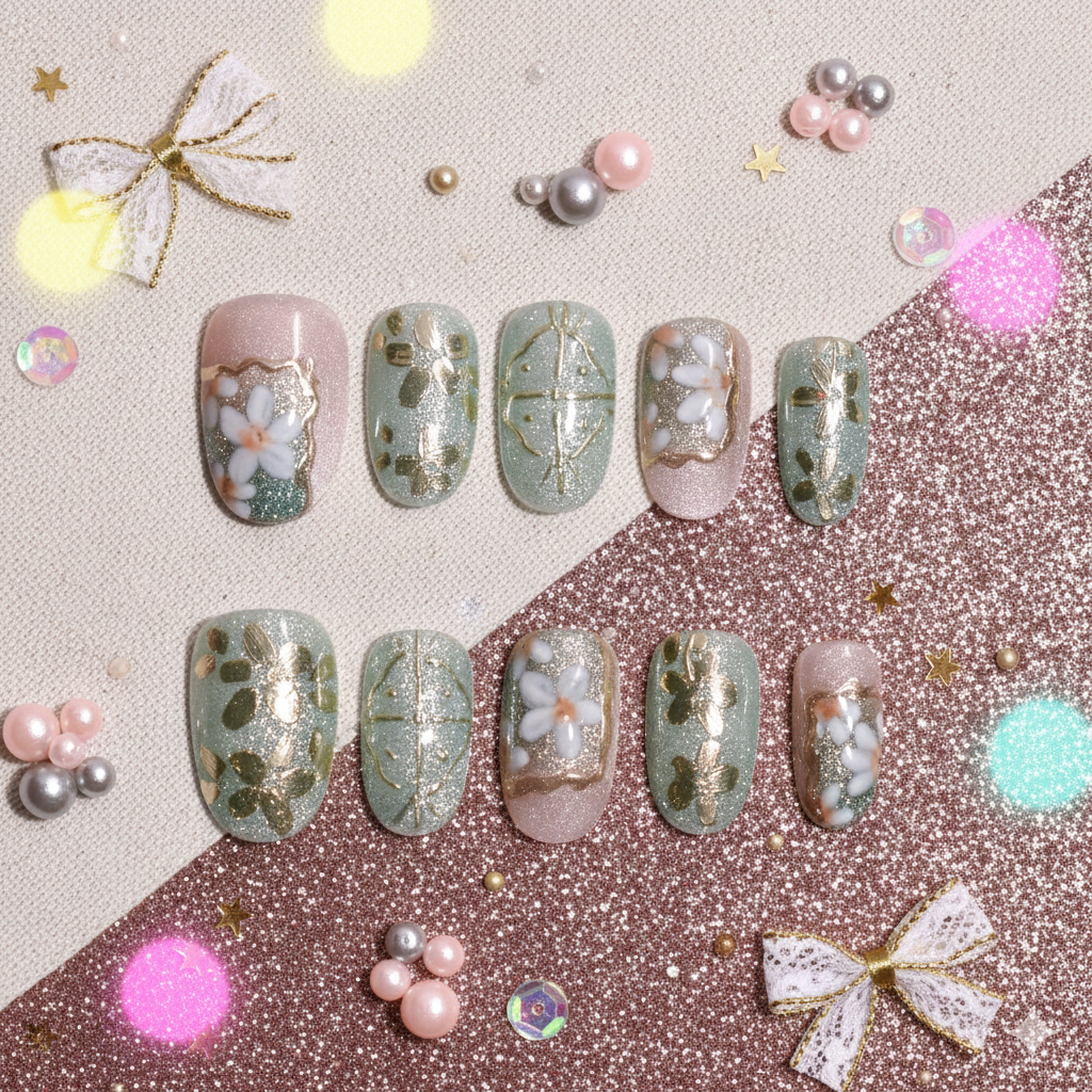 Komorebi Glimmer | Handmade Press-on Nails | Custom Japanese Nail Art