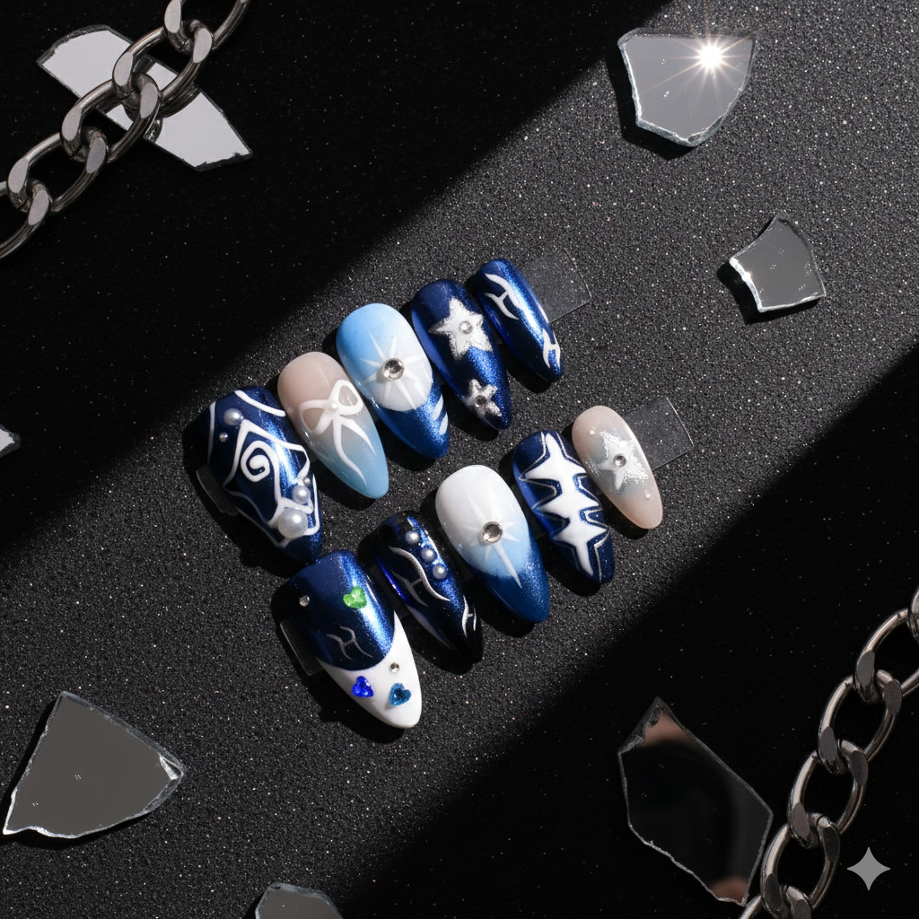 Midnight Orbit Almond Press-On Nails | b3B03