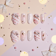 Rosé Pearl Drift | Oval Marble Press-On Nails