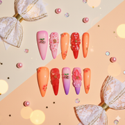 ✦ Momoiro Mikan | Cherry Floral Long Stiletto Press-On Nails