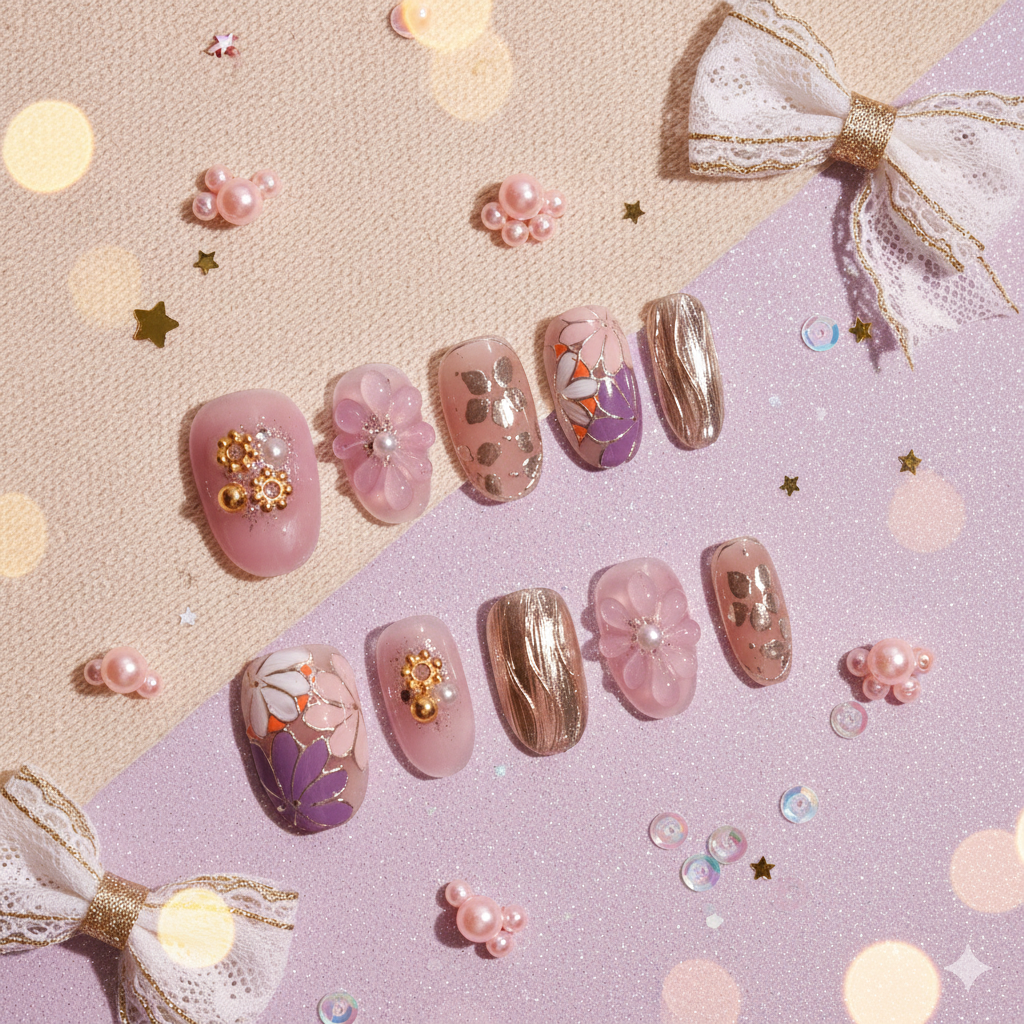 Hana Kintsugi no Yume | Pastel Floral Oval Press-On Nails