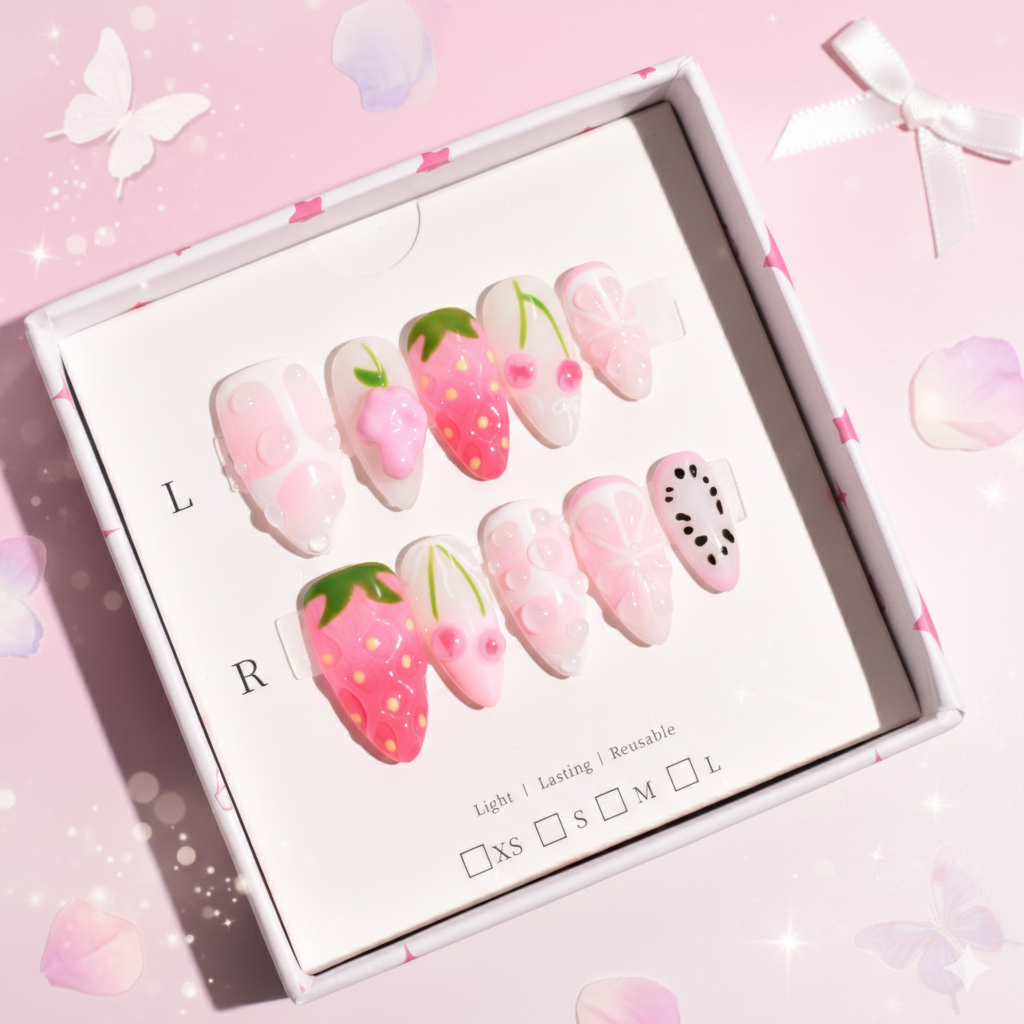 Strawberry Milk Almond Press-On Nails | b3B02