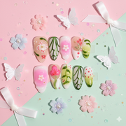 Verdant Petal Theory Medium Almond Floral Press-On Nails | b3B76