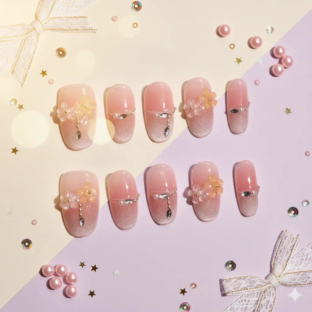 Sakura Dewdrop Dream | 3D Floral Cat-Eye Japanese Nail Art