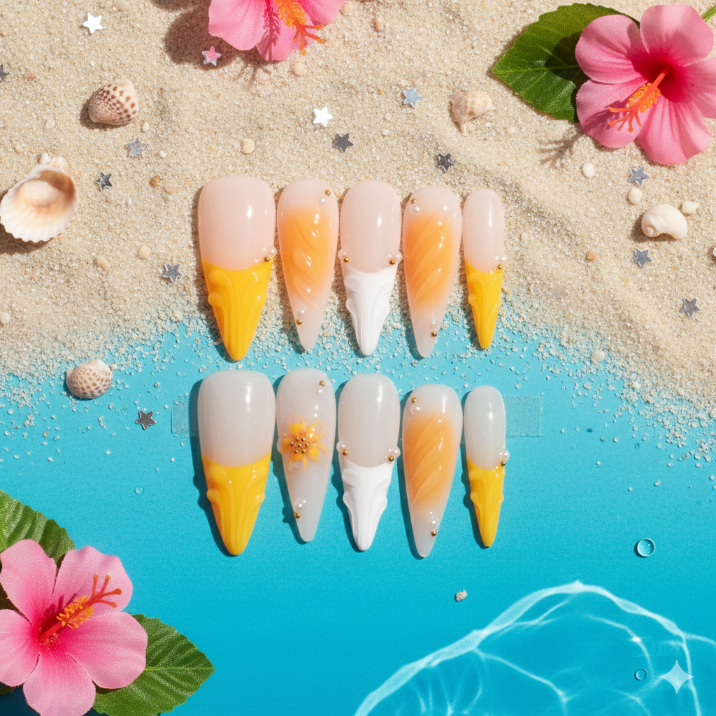 Golden Nectar Long Stiletto Peach & Yellow Ombre Press-On Nails | b3B80