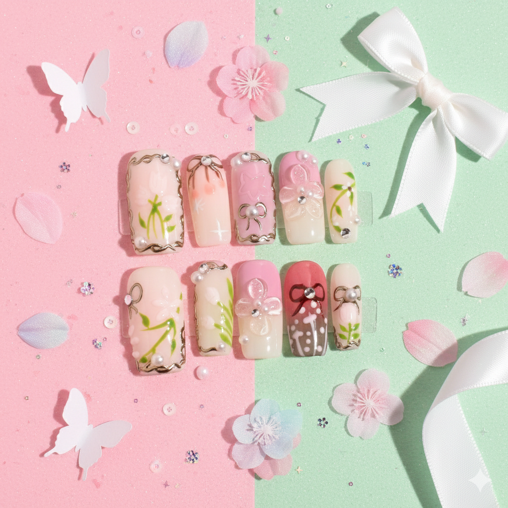 Porcelain Orchard – Medium Square Press-On Nails | b3B51