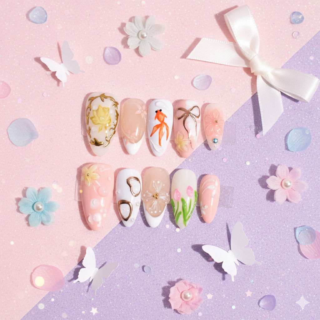 Porcelain Reverie – Medium Almond Press-On Nails | b3B43