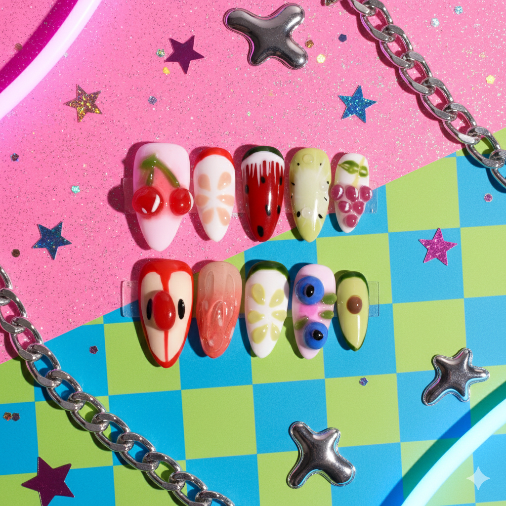 Sugar Orchard Medium Almond 3D Fruit Press-On Nails | b3B85