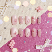 Blush Flutter | Medium Oval Nude Pink Press-On Nails with Heart & Butterfly Accents