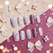 Tsuki Botan Veil | Medium Square Marble & Plum Glitter Press-On Nails