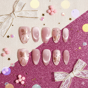 Kohaku Papillon | Short Almond Rose Quartz Butterfly Press-On Nails