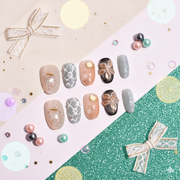 Verdant Ember Atelier | Medium Oval Neutral Floral Press-On Nails