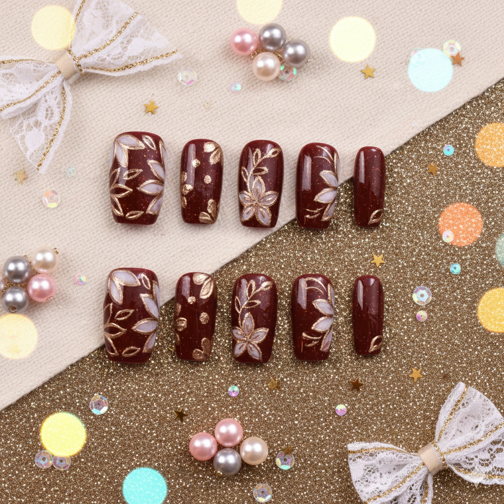 Beni Kiku Shimmer | Handmade Press-on Nails | Custom Japanese Nail Art