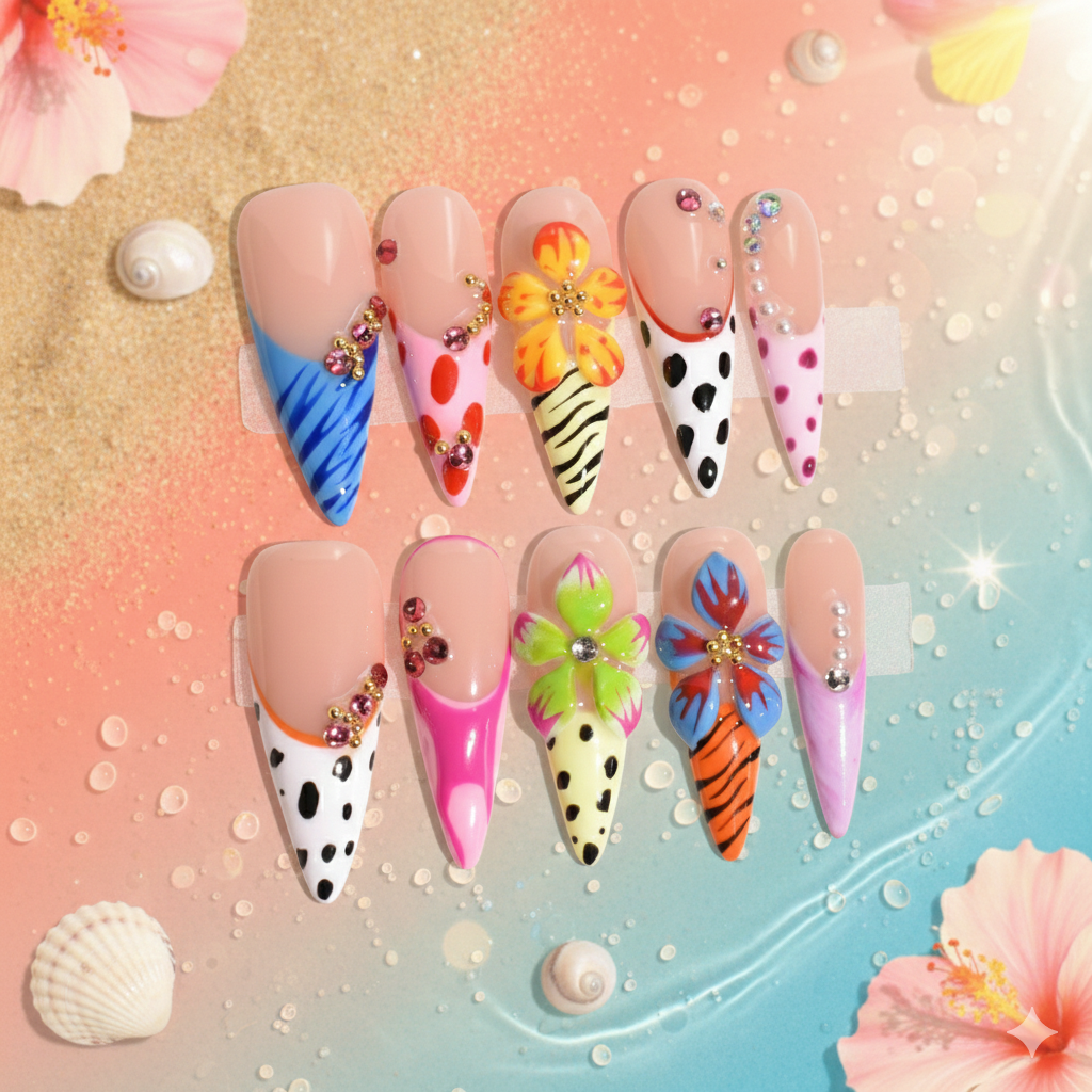 Chromatic Riot – Long Stiletto Press-On Nails | b3B49