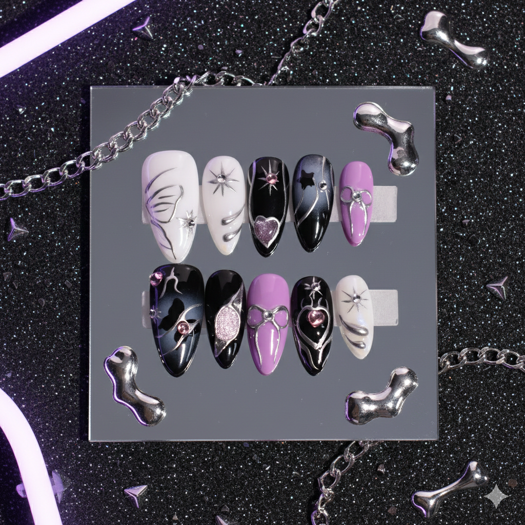 Nocturne Amora Medium Almond Handmade Press-On Nails | b3B67