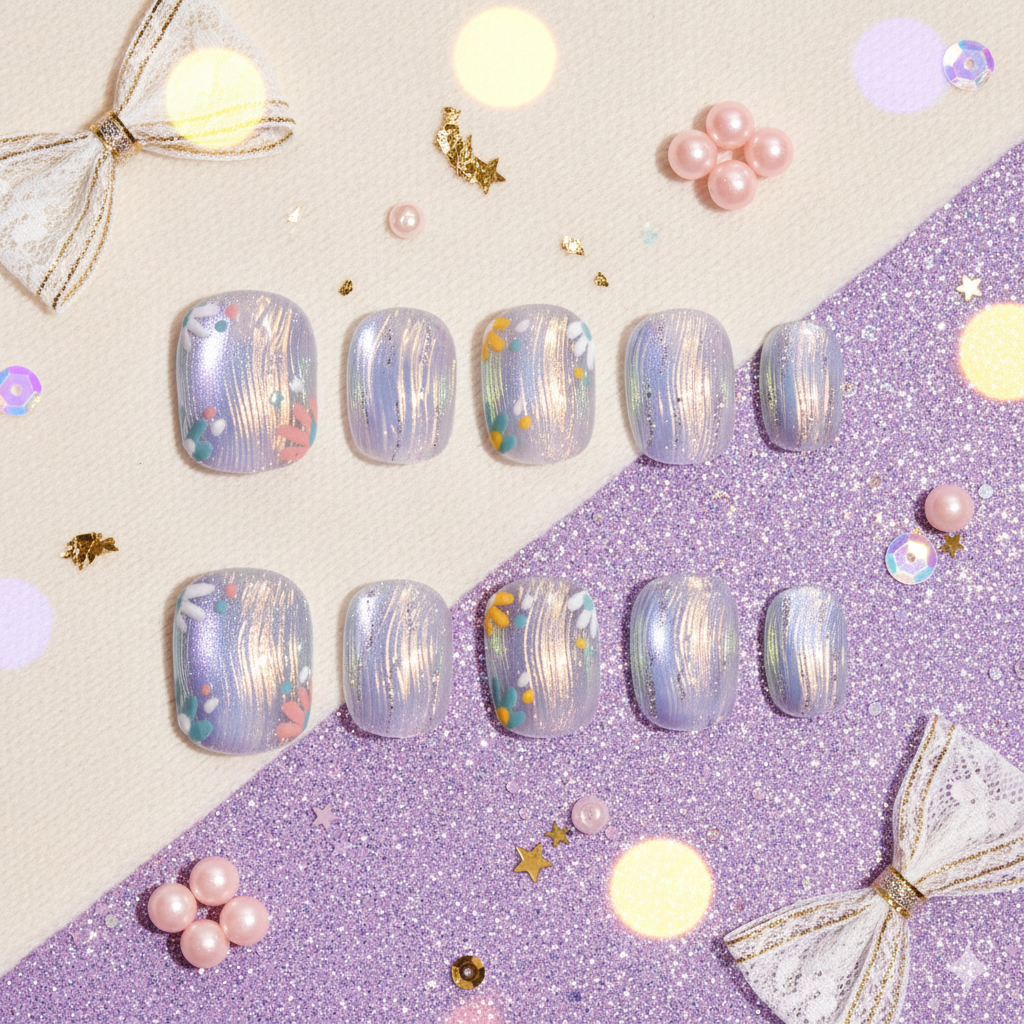 Aurora Meadow | Short Oval Pastel Shimmer Press-On Nails