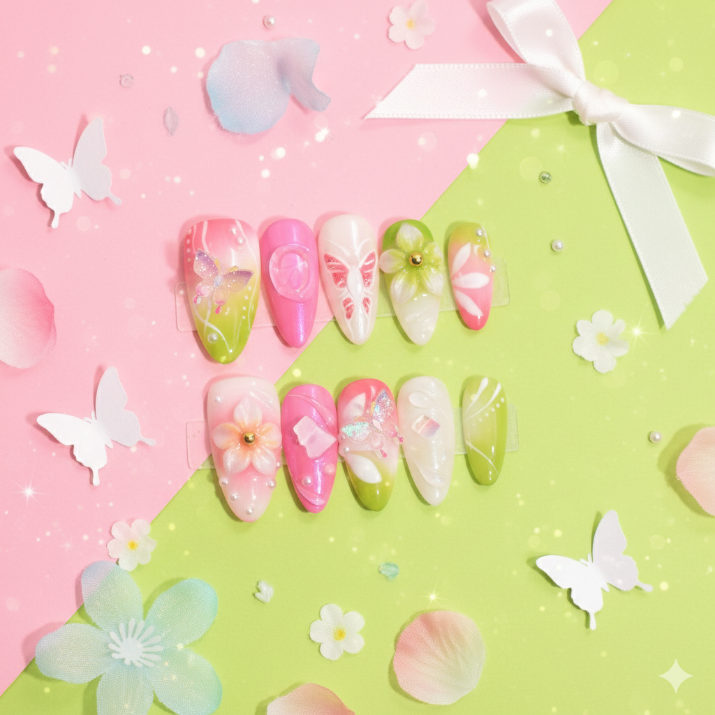 Petal Flutter – Medium Almond Press-On Nails | b3B23