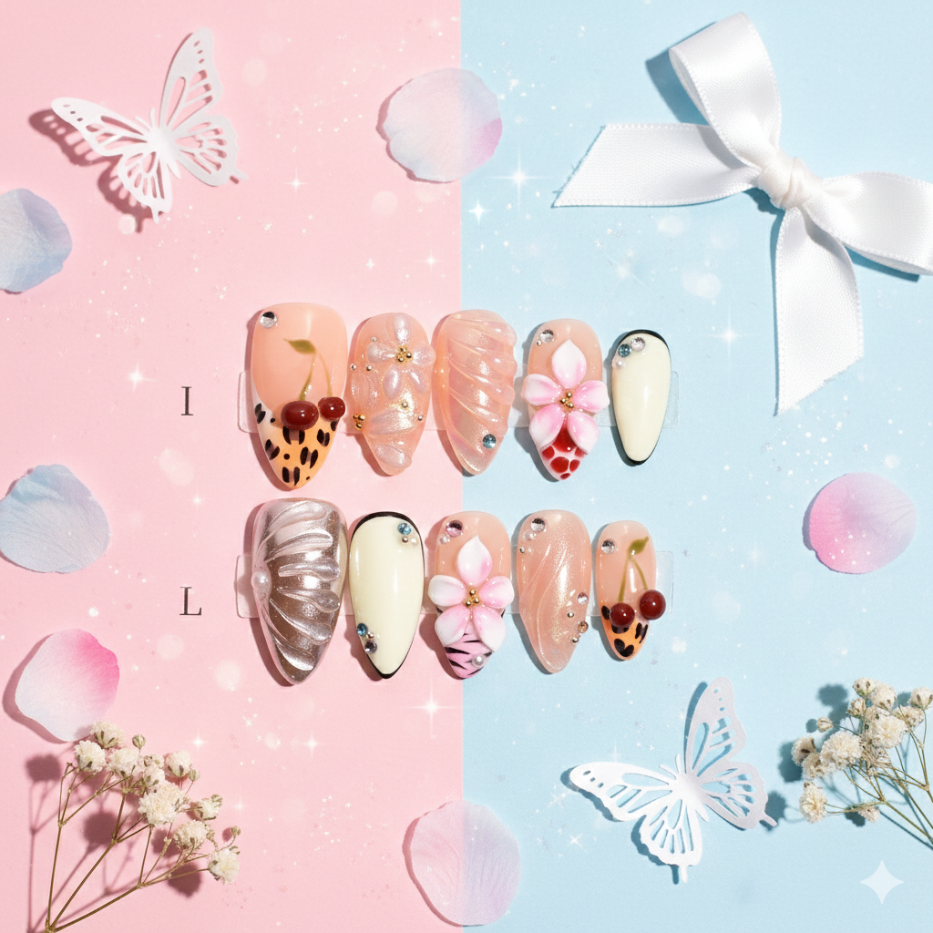 Cherry Blossom Glaze – Medium Almond Press-On Nails | b3B22