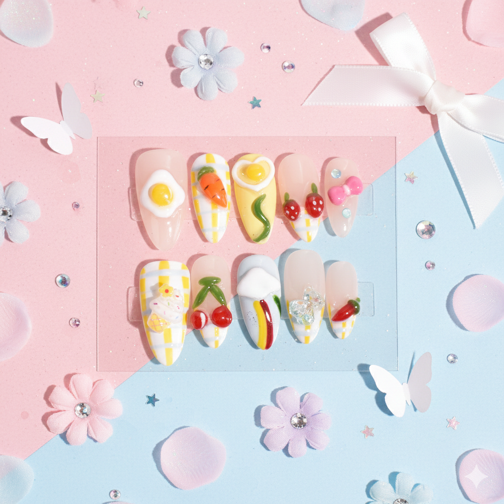 Sugar Picnic – Medium Almond Press-On Nails | b3B62