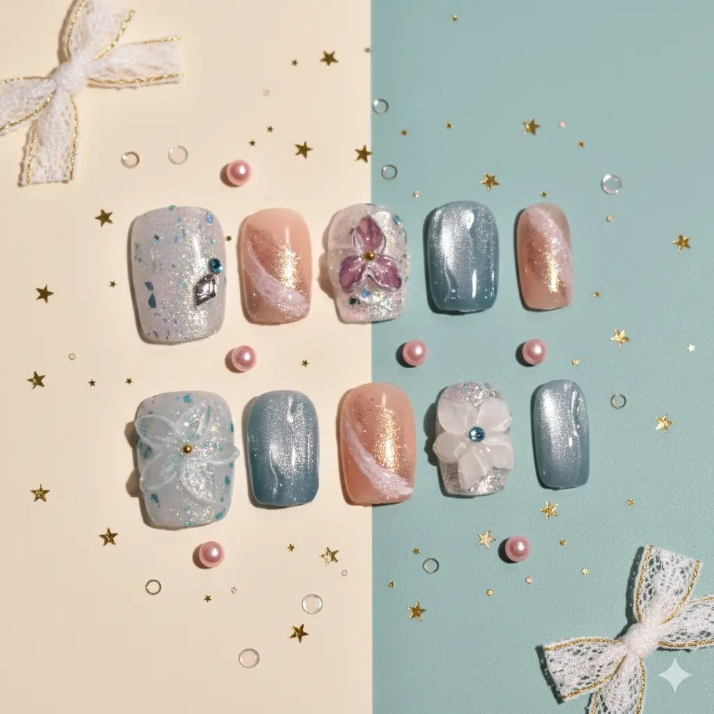 Celestial Blossom & Moonlight Mist Press-On Nails Bling Empire