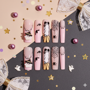 Pink Witchy Whispers | Cute Spooky Ghost Square Press-On Nails