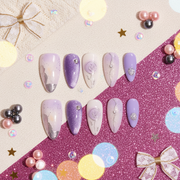 Lavender Reverie | Long Almond Lilac & Pearl Press-On Nails with Sculpted Rose Art