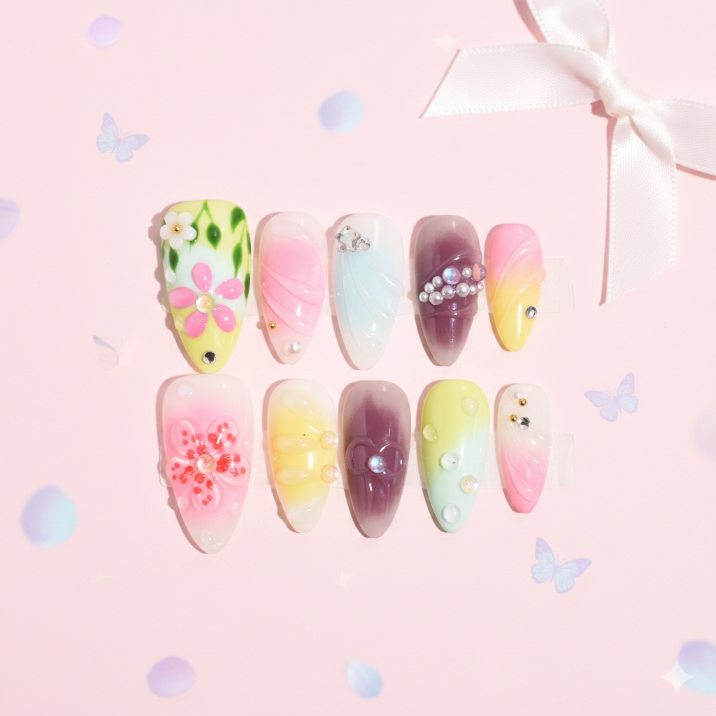 Pastel Mosaic Almond Press-On Nails | b3B05